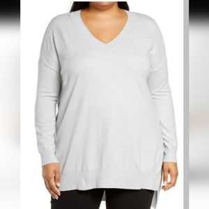 ADYSON PARKER Step Hem Tunic Sweater Grey Oversized Open Slits Hi- Low Sz 2X NWT